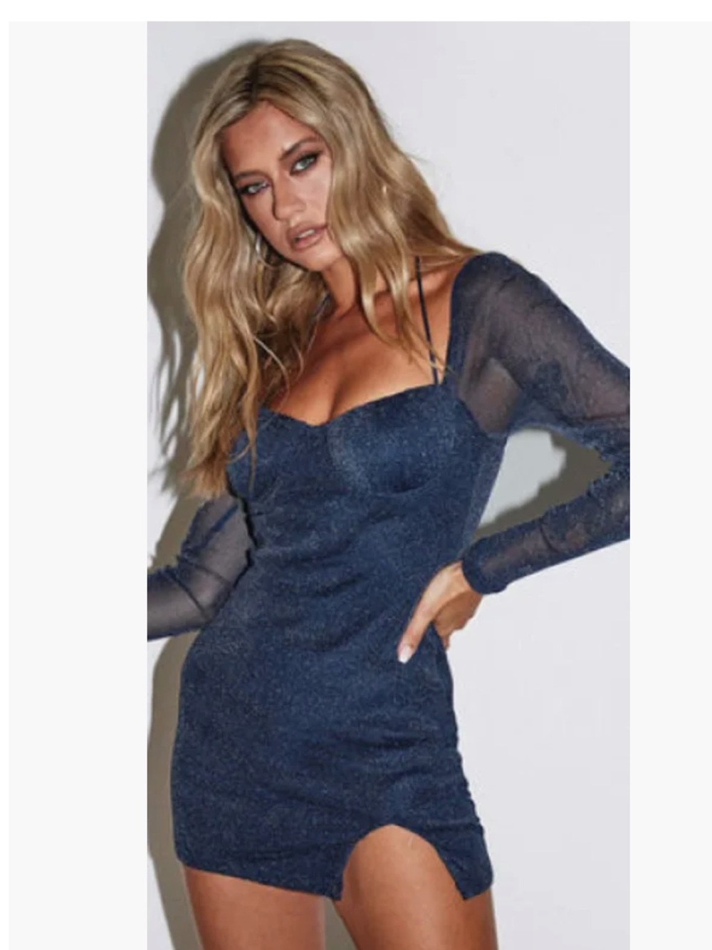 Princess Polly Ryssa Sheer Sleeve Mini Dress Navy